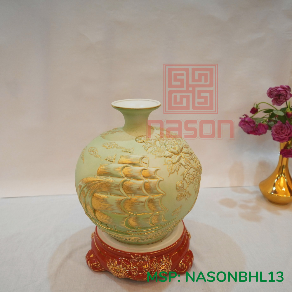 Đôi Lục Bình Thạch Anh: Vẽ Vàng Kim 24k cao 1,26m