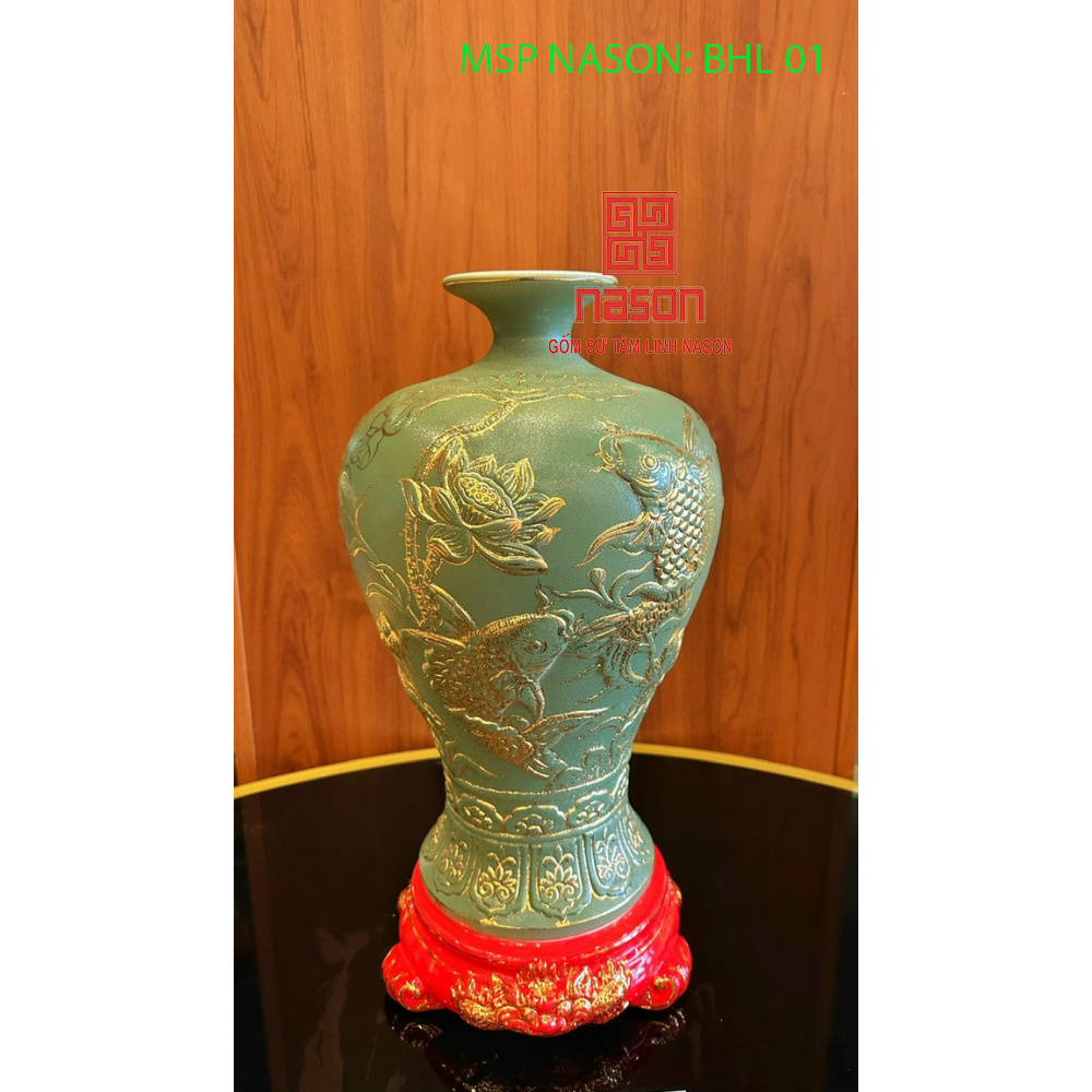 Đôi Lục Bình Thạch Anh: Vẽ Vàng Kim 24k cao 1,26m