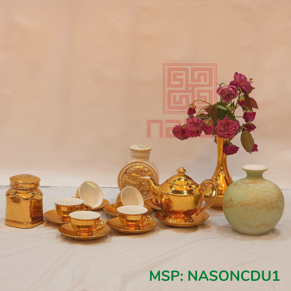 Đôi Lục Bình Thạch Anh: Vẽ Vàng Kim 24k cao 1,26m