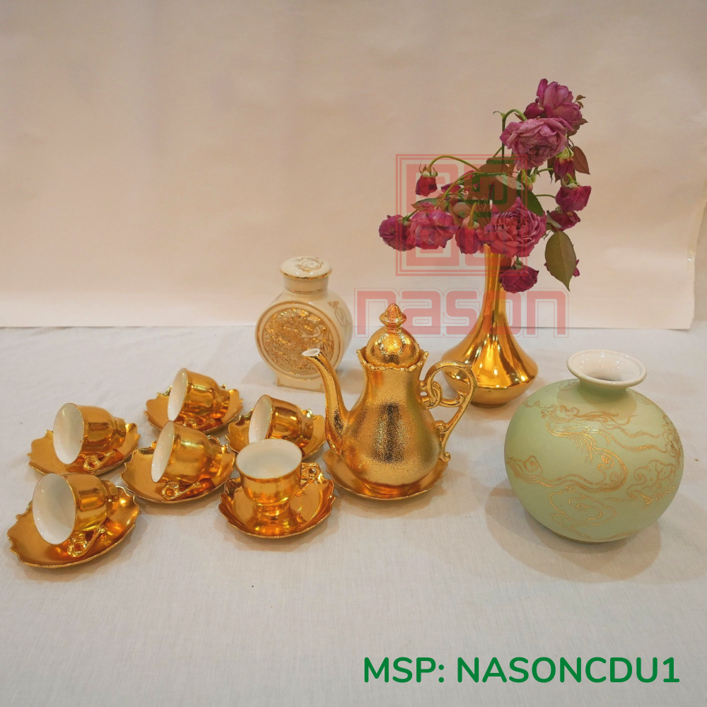 Đôi Lục Bình Thạch Anh: Vẽ Vàng Kim 24k cao 1,26m