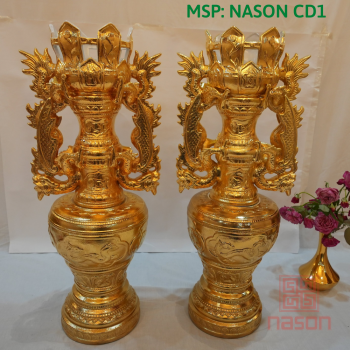 Đôi Chân Đèn Thạch Anh Dát Vàng 24K