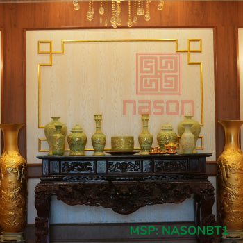 Bộ Thờ Làm Bằng Thạch Anh Dát Vàng 24K - Ngũ Sự - Ngũ Linh