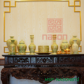 Bộ Thờ Làm Bằng Thạch Anh Dát Vàng 24K - Ngũ Sự - Ngũ Linh