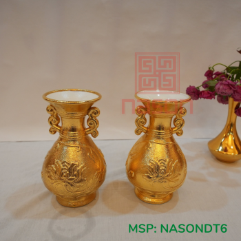 Bình Hoa Cổ Thạch Anh Dát Vàng 24K - Bình Để Hương Hoa Trên Ban Thờ