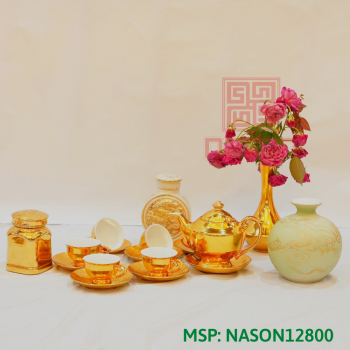 Bộ Thần Trà Thạch Anh Dát Vàng 24K: Bộ có 15 sản phẩm