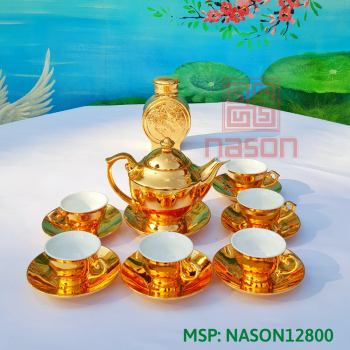 Bộ Thần Trà Thạch Anh Dát Vàng 24K: Bộ có 15 sản phẩm