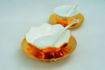 Bát Tô Hoa Sen Sứ Thạch Anh Dát Vàng*hoa văn chìm vàng 2 lớp*