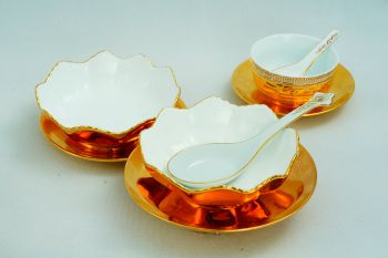 Bát Tô Hoa Sen Sứ Thạch Anh Dát Vàng*hoa văn chìm vàng 2 lớp*