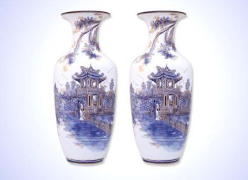 Lục Bình Cao 86cm Sứ Thạch Anh Vẽ Chàm Kim 24K