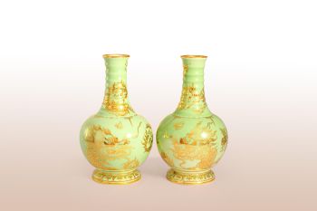 Đôi Bình Sứ Thạch Anh Dát Vàng 24K