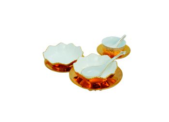 Bát đĩa đựng Salat (dáng bông sen) phủ kín vàng kim 24K (Lòng trắng)