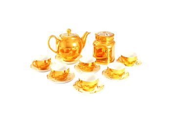 Bộ trà trơn phủ kín vàng kim hai lớp 24k 15 sản phẩm/bộ