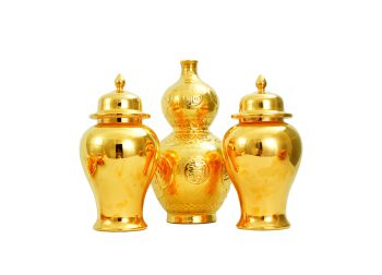 Bộ ba bình hút lộc vẽ và phủ kín vàng kim 24K
