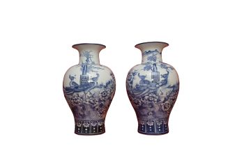 Đôi Bình Thạch Anh Vẽ Chàm Kim 24K