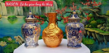 Bộ Ba Sứ Thạch Anh Dát Vàng 24K - Giao Long Hý Thủy