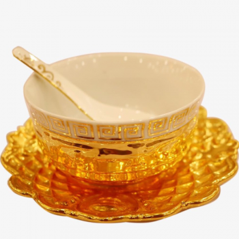 Bát Cơm Sứ Thạch Anh Dát Vàng 24K * gồm có 2 sản phẩm bát cơm và đĩa kê*