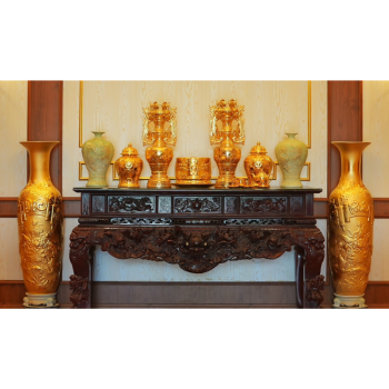 Bộ Thờ Sứ Thạch Anh Dát Vàng 24K- Bộ gồm 18 sản phẩm