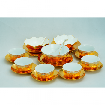 Bát Tô Sứ Thạch Anh Dát Vàng 24K- Gồm 2 Sản Phẩm Bát Và Đĩa Kê